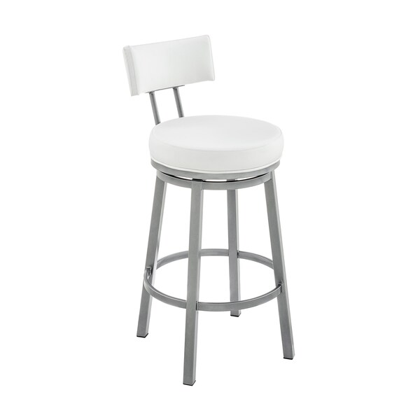 Armen Living Dalza Swivel Bar Stool in Cloud Finish with White Faux Leather 840254333574 - main